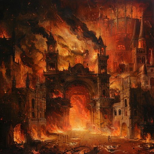 A powerful and dramatic orchestral piece depicting the wild and uncontrollable nature of an open flame, with intense crescendos and frenetic string passages. The music evokes images of a raging fire consuming everything in its path, while also hinting at the mesmerizing beauty of the flickering flames.