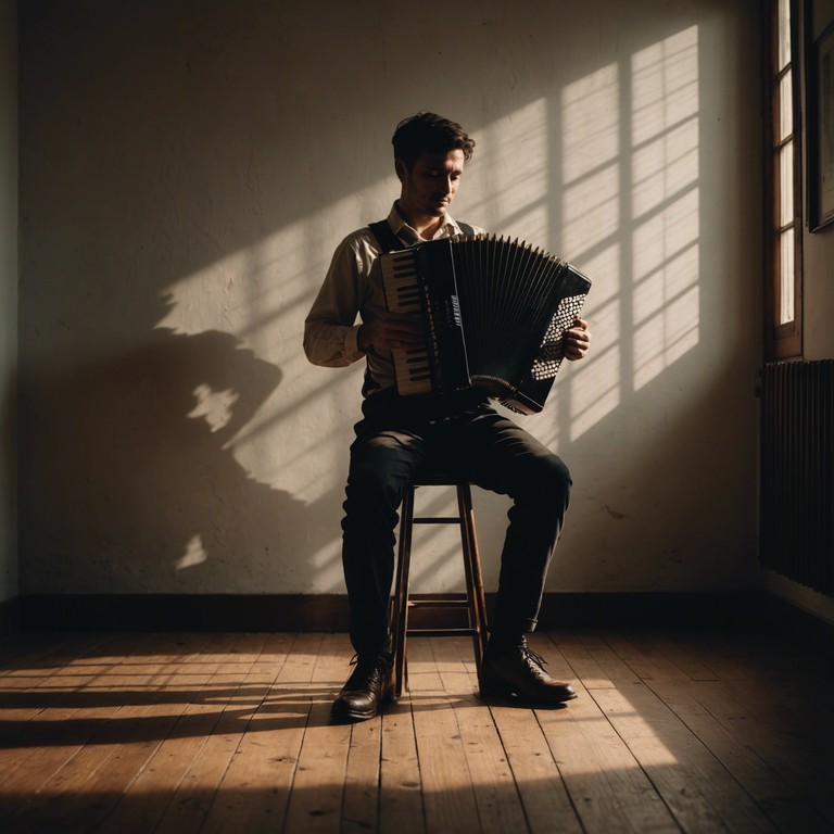 Imagine an evening where the moon casts soft shadows on dancers, the accordion plays gently, creating a blend of intriguing, elegant tunes that beckon one into a world of subtle emotions and elegant movements.