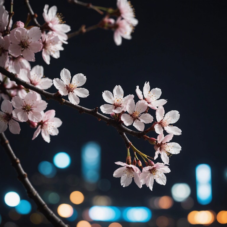 A captivating melody reminiscent of a quiet, reflective stroll through tokyo at midnight during cherry blossom season, blending the traditional japanese soundscapes with modern j pop rhythms