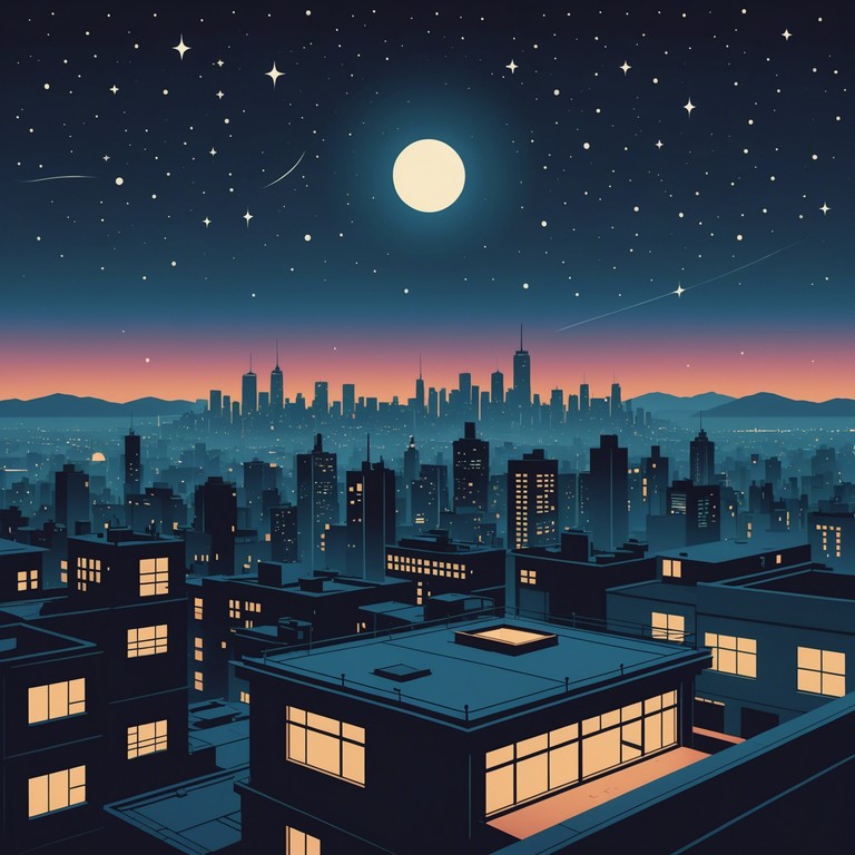 Explore the tranquil beauty of a large metropolis at night, guided by the gentle touch of piano keys overlaid with dynamic electronic beats that echo the complex feelings of nostalgia and contemplation.