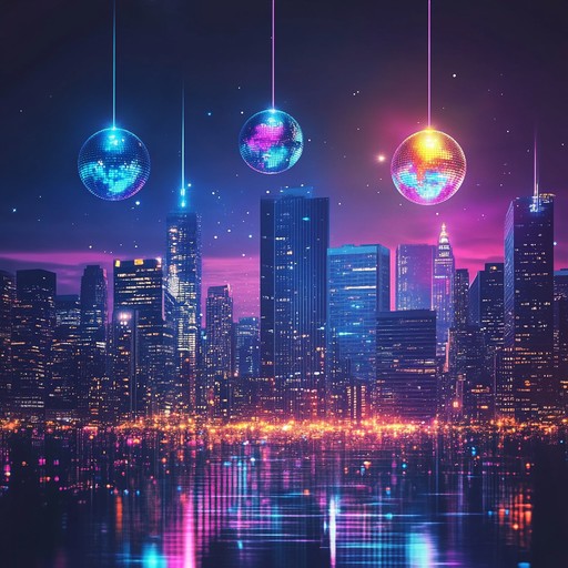 An upbeat instrumental track combining classic disco rhythms with modern electronic elements, capturing the excitement and energy of a city at night.