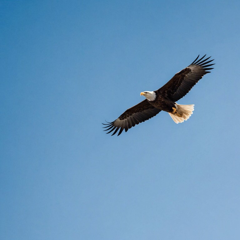 This smooth jazz track features a soaring saxophone that carries the melody over a backdrop of gentle rhythms and soft harmonies, encapsulating the spirit of a proud, serene nation. Its harmonious blend reflects the majestic beauty of eagle flight against a clear blue sky, symbolizing freedom and grace.