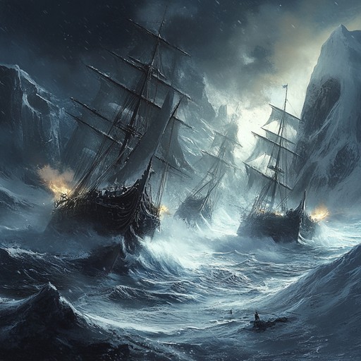 A suspenseful and grand instrumental track that captures the perilous and heroic nature of russian naval voyages. Featuring deep brass and building crescendos, the piece immerses listeners in the tense atmosphere of a naval journey through the icy, unforgiving seas. Echoing fog horns and crashing waves enhance the immersive experience, painting a vivid soundscape of suspense and bravery in the frozen expanse