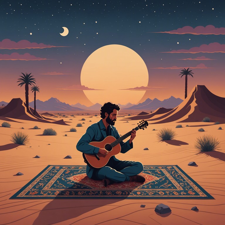 This track captures the essence of a serene evening in the middle east with a solo oud player expressing deep, introspective emotions under a vast, star studded sky. The music combines traditional middle eastern scales with a modern, intimate approach, allowing each note to resonate with the listener's soul, evoking feelings of peace and solitude.