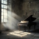 piano notes lingering in hollow, melancholy space