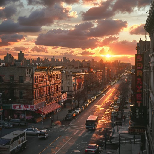 This track captures the essence of a vibrant harlem evening, blending classic hip hop rhythms with a soulful twist. The track kicks off with an energetic beat that serves as the baseline, overlaid with rich saxophone melodies that paint a picture of sunset lit streets and lively urban nightlife. The music evokes the feel of community and the unstoppable energy of city life, making it perfect for both reflective and active listening sessions.