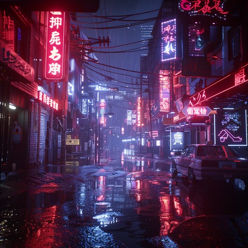 Imagine yourself walking alone at night through the rain-slicked streets of a sprawling, neon-lit metropolis in the far future. Towering skyscrapers adorned with holographic billboards pierce the inky sky, while flying vehicles zoom overhead. The pulsing beat of electronic music echoes from distant nightclubs, blending with the hum of advanced technology. As you navigate the labyrinthine alleys and shadowy corners of this neo-noir urban landscape, an unsettling sense of mystery and danger hangs in the air, hinting at untold secrets waiting to be uncovered in the pulsing heart of the city.