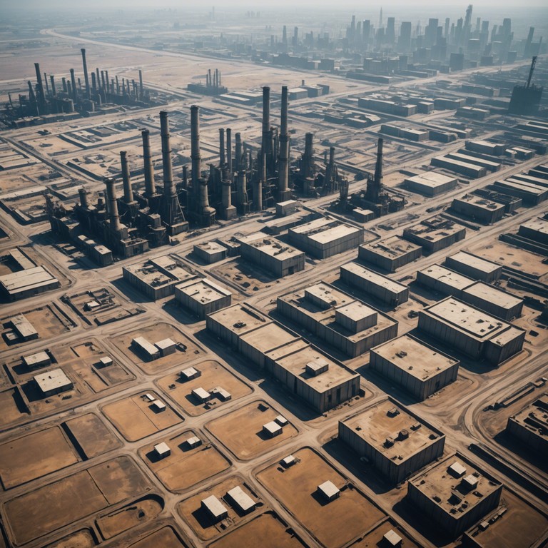 Imagine a futuristic landscape where sprawling, dark factories exist alongside tribal settlements. The echoes of steel drums blend with the intense buzz of industrial machinery in a sonic assertion of power and heritage.