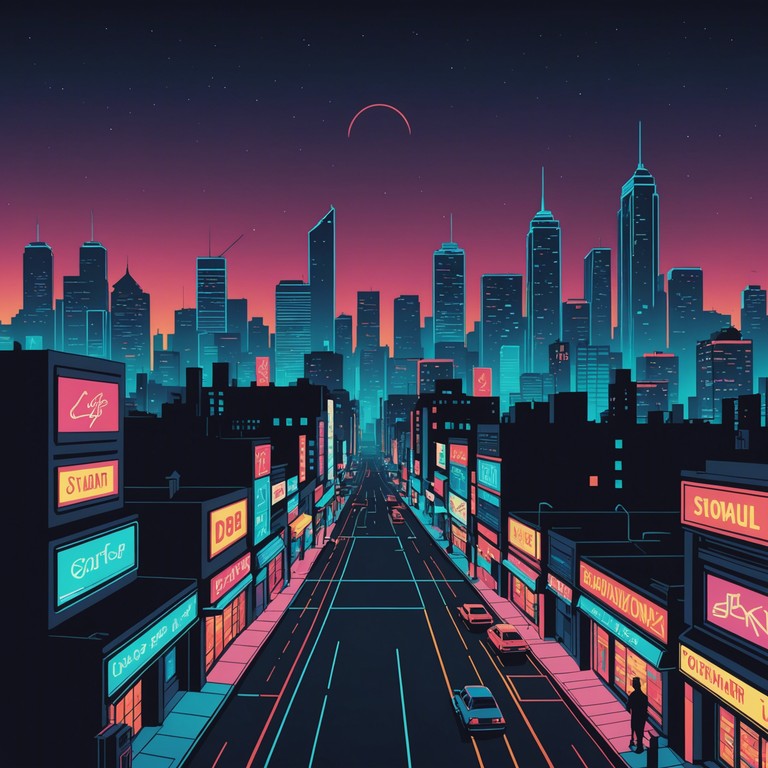 Imagine wandering alone through a maze of neon lights and deep shadows, where the pulse of the city has faded but the remnants of its energy linger through haunting synth echoes.