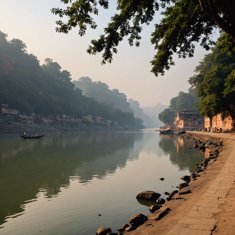 This piece captures the essence of a peaceful sunrise by the ganges, where the soft melodies reflect the tranquility and spiritual atmosphere of the sacred river. The music is composed to evoke the gentle flow of water and the quietude of early morning prayers.