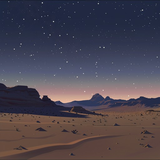 A dramatic instrumental piece blending cosmic synths with desert acoustic elements. Imagine a lone cowboy and an alien having a tense standoff under a starry, alien sky with threatening dunes in the background. The tension builds with each note, using atmospheric synths, traditional desert instruments, and driving percussion to create an otherworldly, yet earthy soundscape.