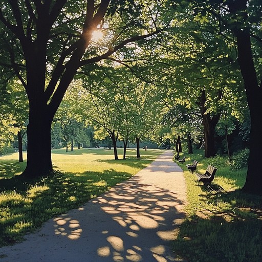 Create a relaxed and dreamy instrumental indie track inspired by a peaceful walk in a sunlit park. Let soft, ethereal guitars blend with gentle ambient sounds to evoke feelings of serenity and ease.