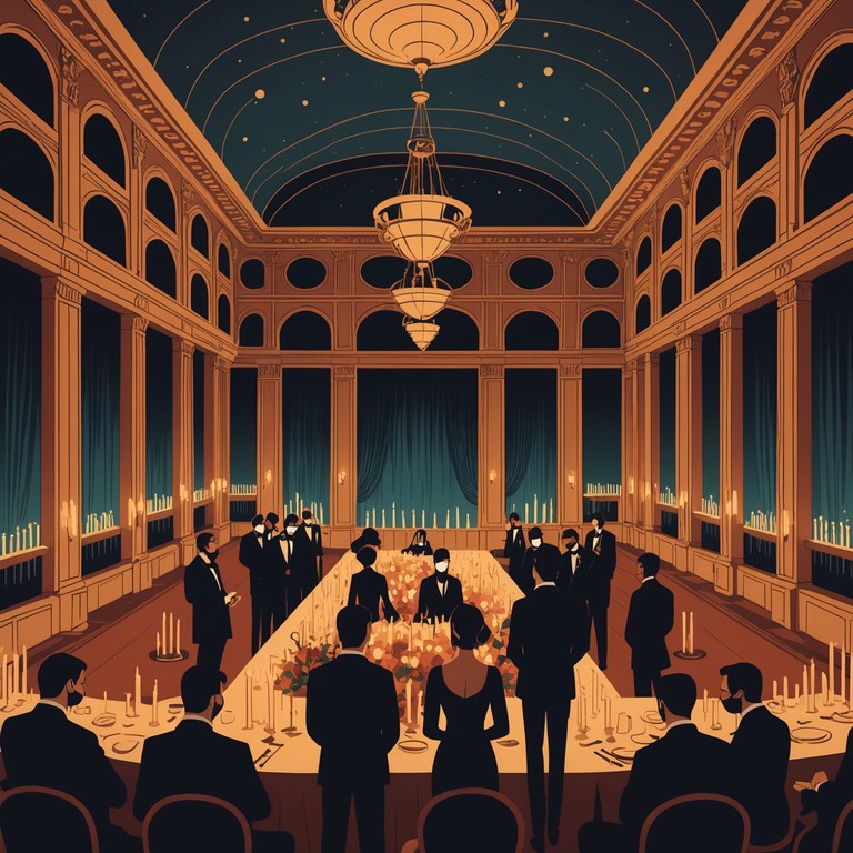 This track embodies a dark cabaret vibe, intermixing the eerie with the celebratory. Picture a masquerade ball, where each masked face hides a shadowy story. The music captures the essence of a festive gathering marked by an undercurrent of mysterious, and perhaps sinister, undertones. Can be perfect for thematic parties, halloween events, or theatrical settings where the dark blends with the joyous.