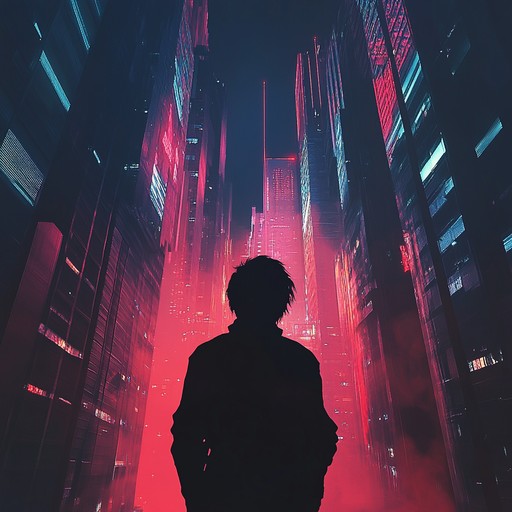 An instrumental synthwave track that embodies the anxiety of navigating through neon lit dystopian streets at midnight, featuring pulsating synthesizers, tense melodies, and atmospheric soundscapes