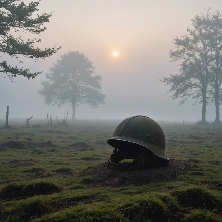 Delve deeper into the somber reflections on the untold stories of bravery and sacrifices made in the quiet corners of history. The ambiance created by the echoing bugle alongside minimalistic military percussion invites a contemplative mood, appreciating the complex emotions tied to historical warfare.