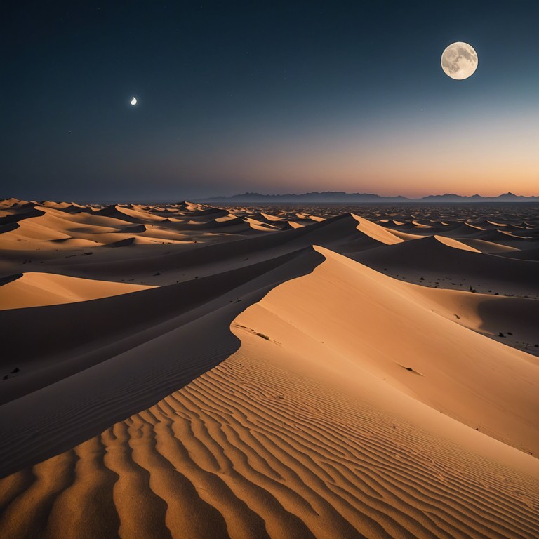 This piece captures the essence of a moonlit arabian desert, where the shifting sands whisper secrets of old. The music, deeply rooted in middle eastern tradition, uses the oud to create a storytelling rhythm that feels like an echo from centuries past. It tells a tale of hidden treasures and forgotten legends, where every note paints a picture of enigmatic desert castles and sultry wind.