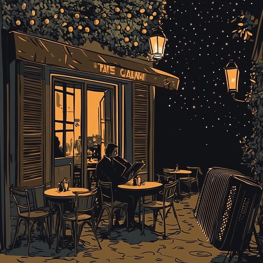 An evocative accordion piece capturing the essence of a parisian night where gentle melodies float under a starlit sky, blending romance with a hint of nostalgia.