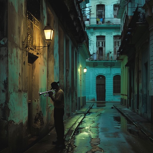 A heart wrenching piece infusing traditional latin rhythms with a melancholic jazz trumpet, evoking memories of lost love under the warm, flickering lights of havana's streets at midnight