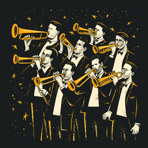 A jubilant swing track featuring a lively big band, capturing the essence of triumph and celebration with brass fanfares, jaunty rhythms, and high energy melodies.