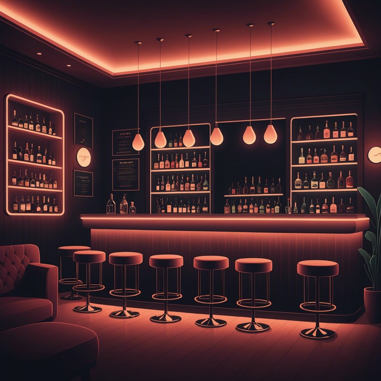 Imagine relaxing at a stylish urban venue where the atmosphere is charged with smooth saxophone melodies playing confident yet relaxing jack swing beats, creating a sense of uplifting tranquility.