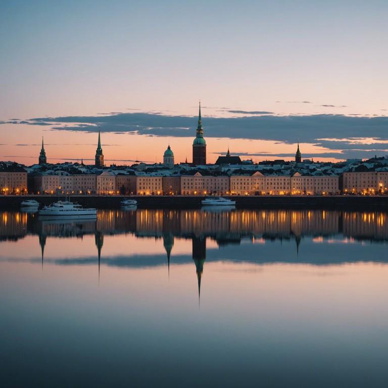 In this composition, serene piano melodies intertwine with the ambience of a slowly darkening helsinki skyline. The music captures the essence of a quiet evening as the city's hustle turns to whispering breezes along the waterside, reflecting a blend of urban life and tranquil nature. The piece evolves, encapsulating the poignant emotions of nostalgia and solitude, reminiscent of suomipop's lyrical introspection.