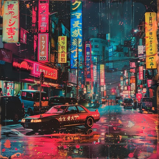 Imagine yourself walking through the neon-lit streets of a futuristic tokyo at night. The air is thick with the smell of rain and the hum of advanced technology. Towering skyscrapers adorned with holographic advertisements loom overhead, while flying vehicles zoom by in the distance. The music captures the essence of this dark, gritty, and tech-noir atmosphere with pulsing synths, glitchy beats, and haunting melodies that evoke a sense of danger and mystery lurking around every corner.