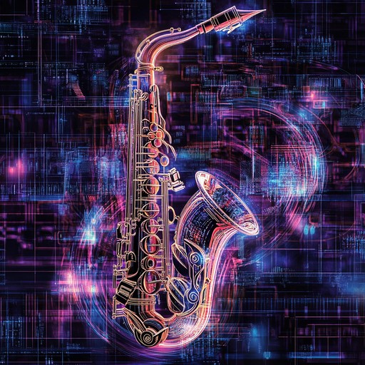 Experience a cutting edge fusion where robotic rhythms meet soulful jazz melodies over a house beat. The saxophone leads with vibrant riffs, complemented by synthesized textures and driving basslines, crafting a sonic journey through a high tech urban landscape.