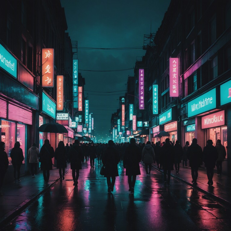 This alternative version emphasizes the dynamic interplay of lights and rhythm in an urban environment, transforming dark moods into an energetic exploration of night through music. It portrays the lively aspects of nightlife with a more pronounced swing influence, adding extra zest to the dark backdrop.