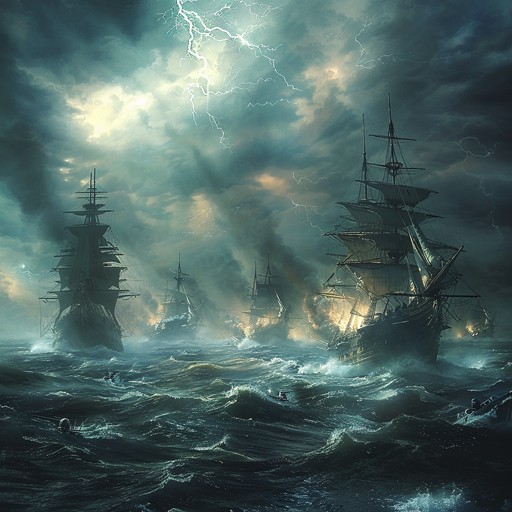 Experience the tumultuous russian navy through an orchestral piece, filled with dynamic shifts and intense instrumentation, illustrating the dramatic and chaotic nature of naval battles.