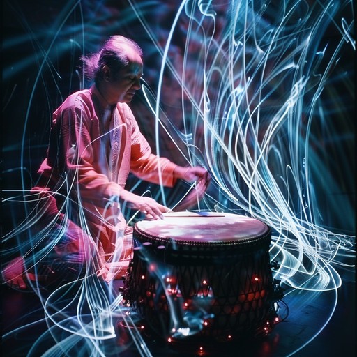 Hindustani classical tabla rhythms meet energetic electronic dance beats in this dynamic and modern fusion track. The lively and intricate drumming is paired with driving synths and electronic sounds for an exhilarating musical journey