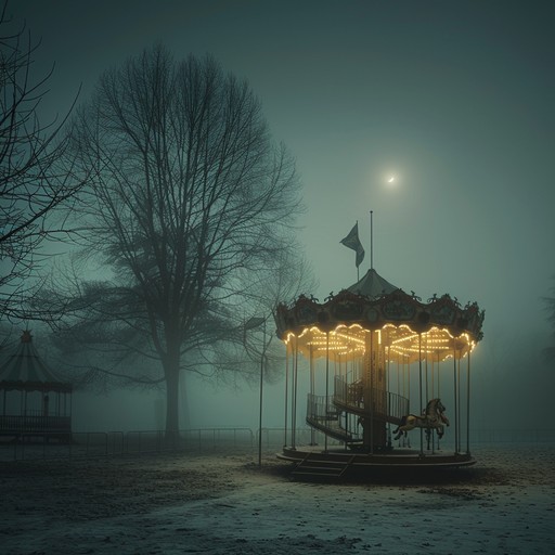 Imagine a moonlit carousel spinning in an empty carnival, its eerie, melancholic tune lingering in the air. The accordion's sorrowful melody intertwines with the soft rustling of the wind, crafting an atmosphere of haunting beauty. As the slow, ghostly waltz carries on, it paints a picture of faded memories and solitude, with each note unraveling the quiet stories of the night. The desolate yet captivating soundscape invites you into a world where past joys and current loneliness coexist in a delicate balance.