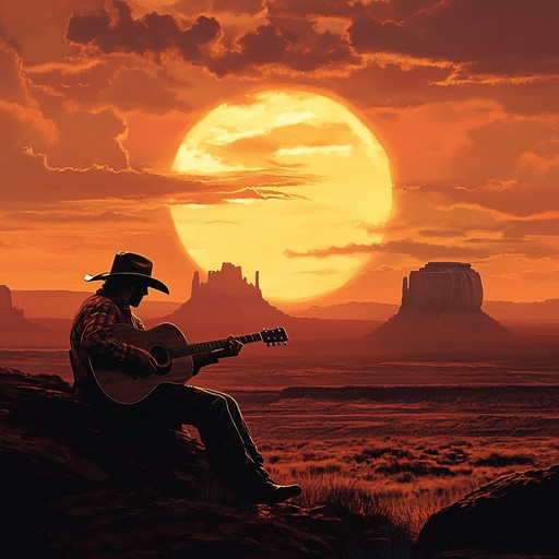 A serene journey through a western landscape, painted by the sounds of a soulful steel guitar and gentle, rhythmic percussion. Imagine a sunset casting long shadows over the desert, with melodies that evoke the feeling of warm winds and endless horizons. The music is both heartfelt and nostalgic, capturing the essence of a timeless american west.