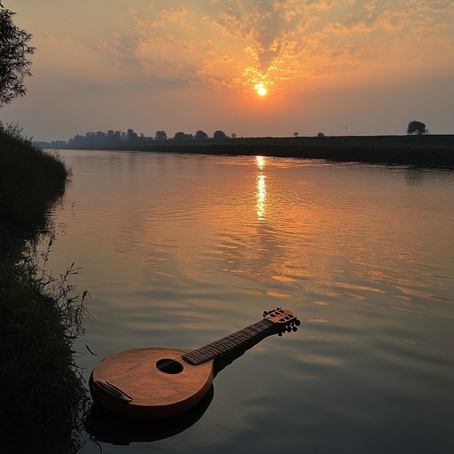 An elegant instrumental composition featuring soothing sitar melodies that capture the essence of a peaceful hindustani evening, evoking introspection and harmony with the surrounding nature