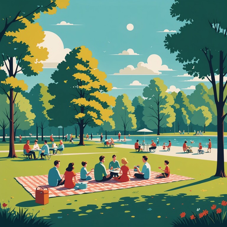 This track is designed to evoke the carefree days of playful 1950s summers, incorporating classic sounds with a whimsical twist. The melody is driven by a lively electric guitar, capturing the essence of a sunny day out in the retro styled park.