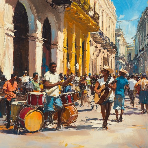 An upbeat instrumental piece inspired by havana's lively streets, featuring handdrums, claps, and vibrant melodies to evoke the soul of cuban celebrations.