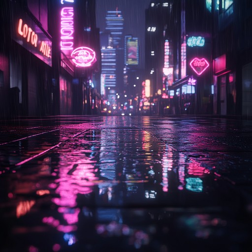 An evocative instrumental blending lush synth textures and steady electronic beats, portraying the solitude and enigmatic allure of nighttime streets bathed in neon glow.