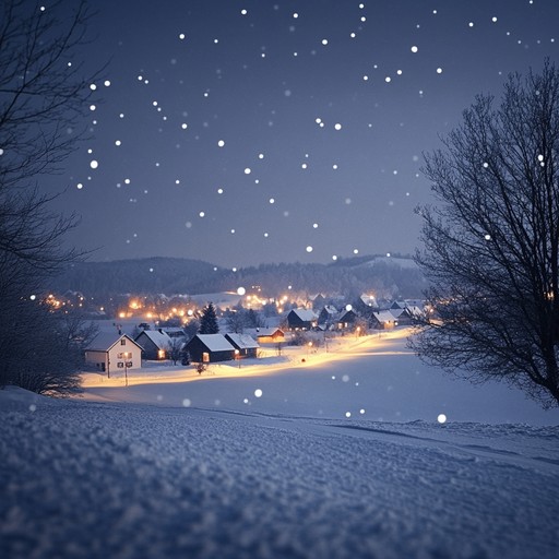 Amidst a gentle snowfall under a starlit sky, ethereal choral voices rise and fall, weaving through the crisp, cold air, evoking a sense of tranquility and the magic of a silent, hallowed night. The simplicity of the melody captures the essence of peaceful solitude and the warmth of festive lights in the distance. The composition gradually builds, symbolizing the midnight clear and the onset of christmas day, bringing with it a contemplative joy that fills the heart with quiet elation.