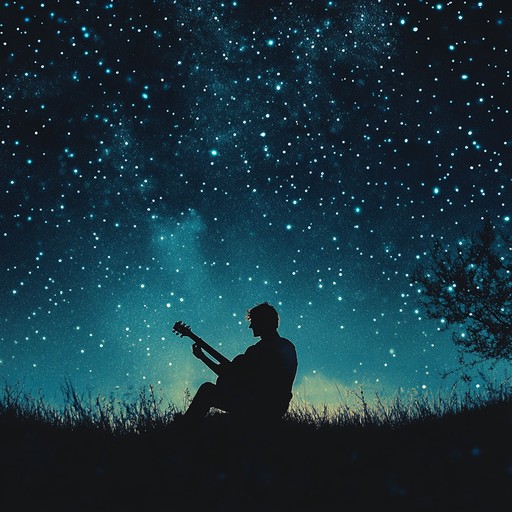 An instrumental composition featuring ambient guitar melodies floating over lush ethereal soundscapes, evoking the tranquility and mystery of a starlit night under the midnight skies.