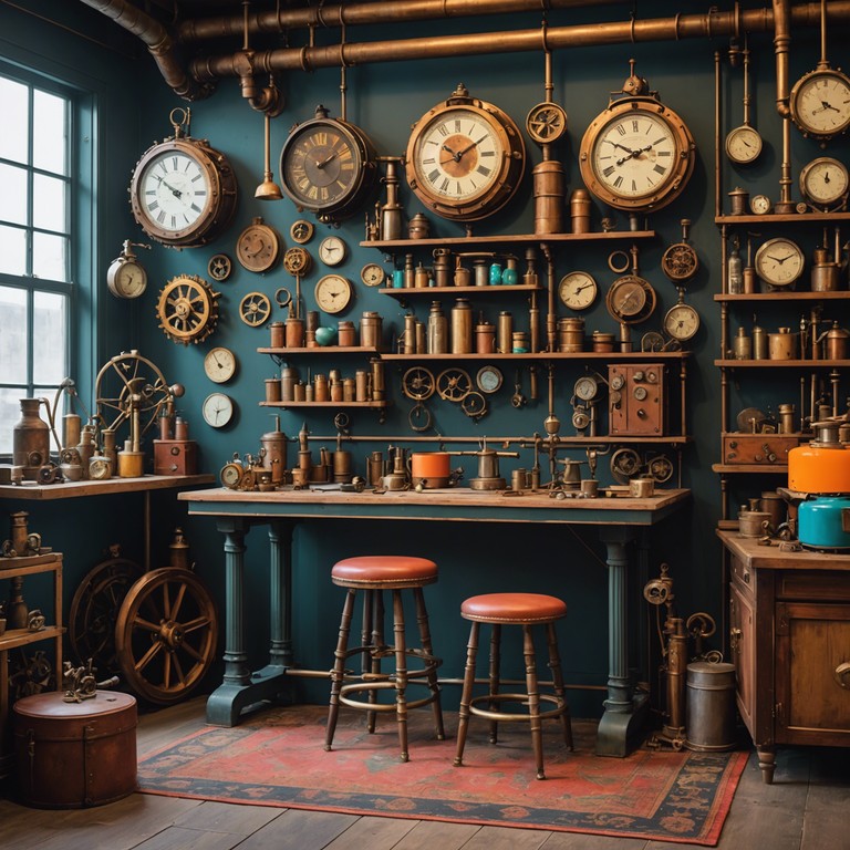 Step into an inventor's paradise, where every tool and gadget harmoniously clangs and whirs to the strum of a banjo in this novelty folk blend, painting a vivid auditory scene of creativity in motion.