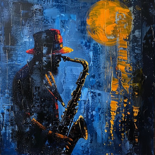 A smoky, late-night jazz club atmosphere permeates this sultry bebop instrumental. A lone saxophone weaves a mesmerizing, melancholic melody over a laid-back rhythm section of brushed drums, walking bass, and understated piano chords. Occasional trumpet and trombone solos interject with bluesy, soulful tones. The piece exudes a cool, sophisticated ambiance perfect for unwinding after hours