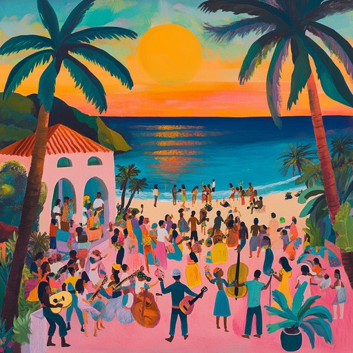 Immerse yourself in a vivid soundscape with energetic piano melodies, vibrant percussions, and uplifting brass sections, capturing the essence of a tropical sunset drenched in latin rhythms