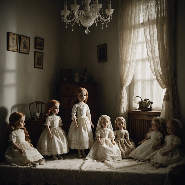 Imagine a deserted victorian doll shop where each doll encases a spirit of a former k pop idol. These spirits come to life, whispering secrets and singing through the night in an ominous, yet captivating symphony.