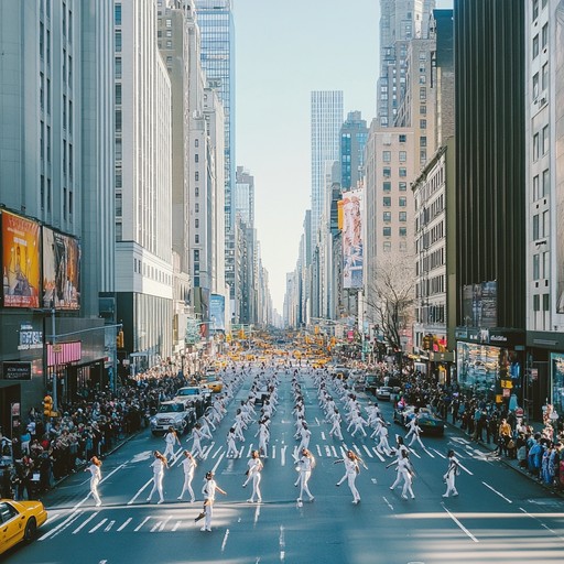 Imagine brass heavy beats driving a lively parade in a vibrant city, evoking the essence of urban joy and togetherness.