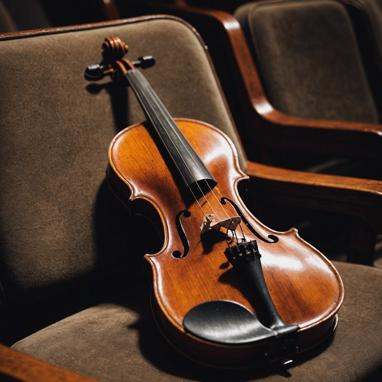 As if the very soul of the theater is speaking through music, a lone violin plays, weaving a narrative of emotions and tales echoing within its ancient walls, surrounded by the remnants of once grandiose performances.