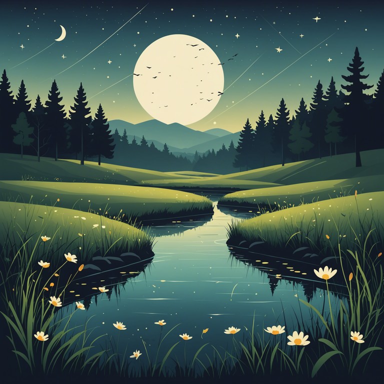 Envision the calm of twilight transitioning into night in the countryside. An acoustic guitar's gentle melody accompanies the slow dance of fireflies, creating an ambient and introspective musical experience.