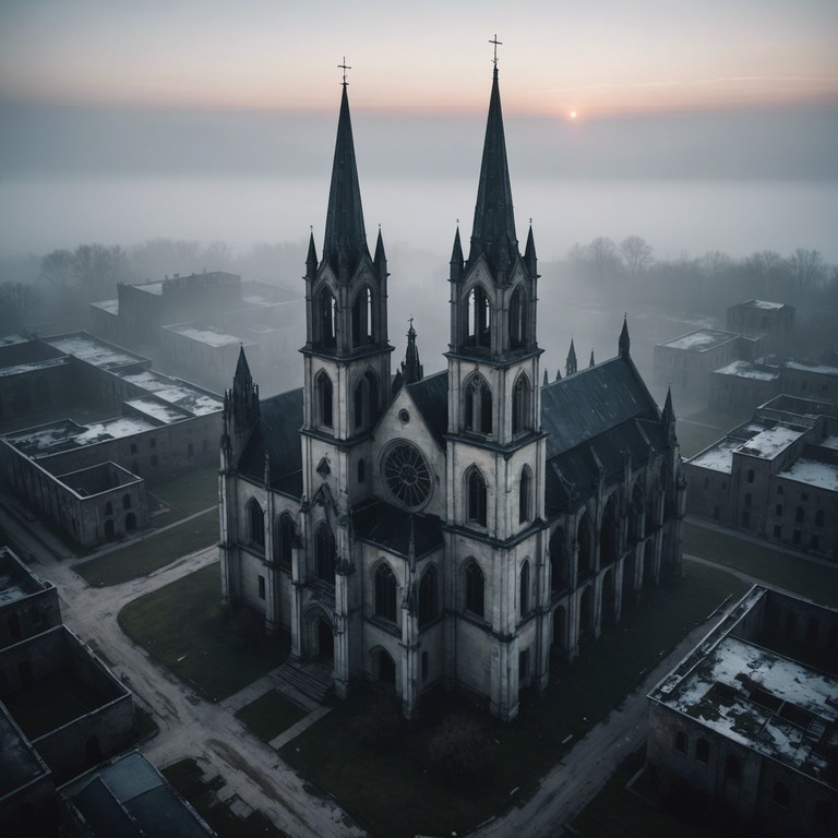 In the confines of an abandoned cathedral, unworldly whispers hover over dilapidated pews, swept by cold drafts that echo the lament of the forgotten souls. Vaporous sounds meld with distant, dolorous bell tolls, creating a chilling, contemplative auditory journey through desolation and the echoes of time.