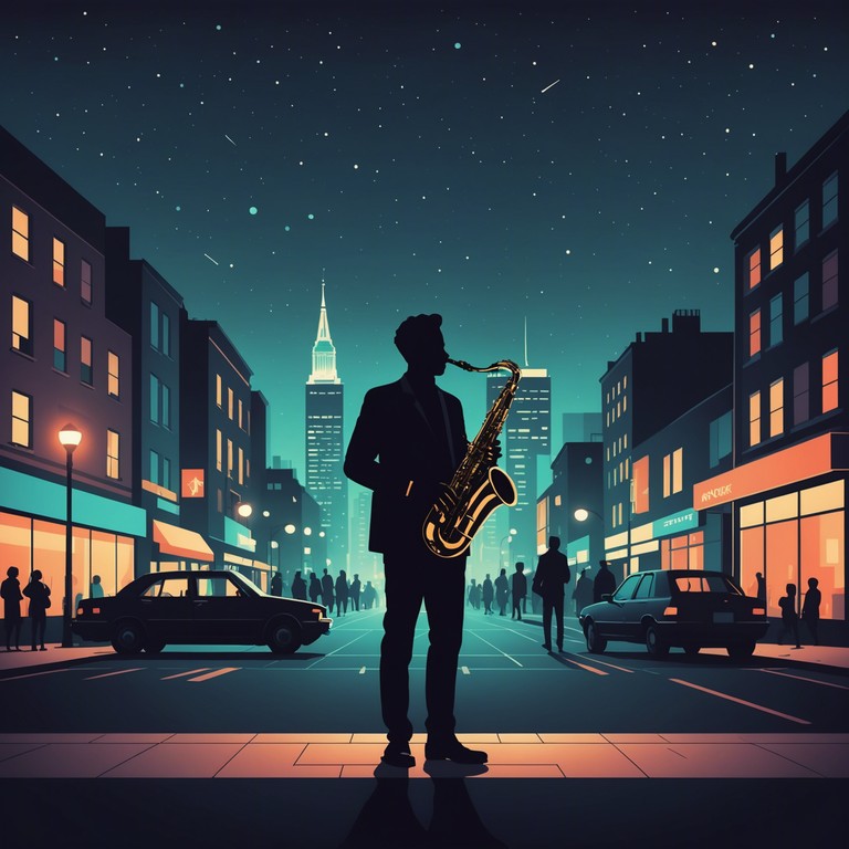 This track captures the essence of an urban evening, where the dazzling lights meet the soulful depths of the night. The music embodies the spirit of the city with its dynamic jazz flavors enriched by deep, soul stirring undertones. Rich saxophone tones lead the ensemble, painting a picture of a bustling city alive with possibilities and the quiet heartbeats of intimate moments.