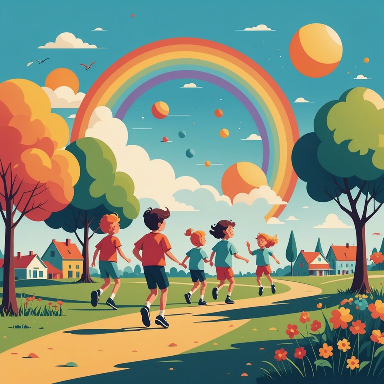 Imagine a scene filled with colorful playground equipment and children's laughter, complemented by light hearted and playful xylophone tunes that perfectly capture the essence of a carefree, sunny day.