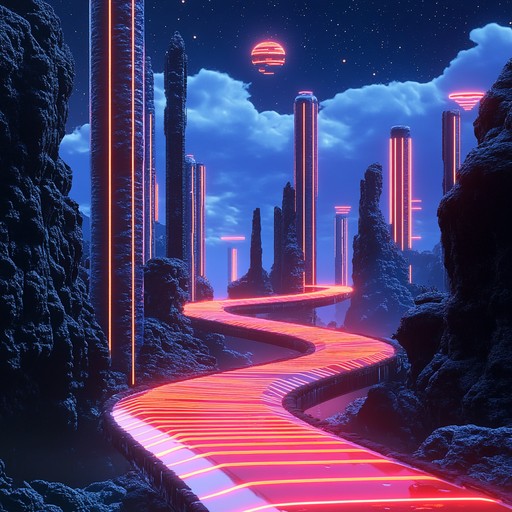 Embark on a sonic journey through retro futuristic realms filled with enchanting synth melodies and shimmering neon lights, evoking a sense of mystical nostalgia and otherworldly adventure.