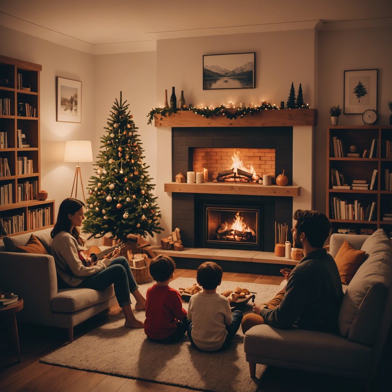 Imagine an instrumental that embodies the joy and warmth of gathering with loved ones around a cozy winter fire, playing with a light hearted and uplifting rhythm.